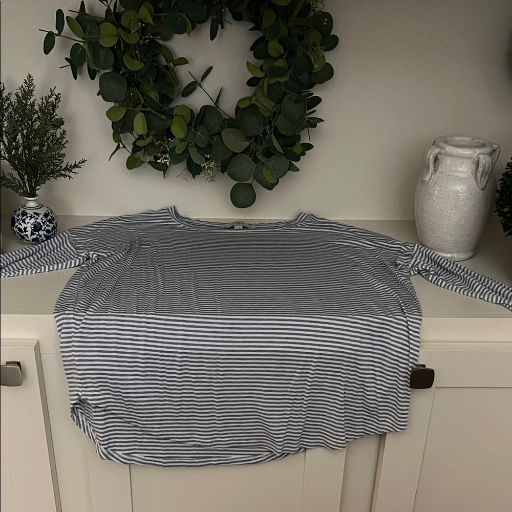 LOFT Navy and White Striped Long Sleeve Tee